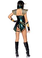 Loki (Frau), Kostüm-Dessous-Body, eingebaut Strumpfgürtel, Zöpfe, Stehkragen